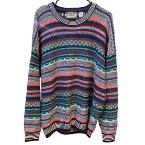VTG‎ Cotton Traders Mens XL Multi Color Striped Geometric Knit Crewneck Sweater